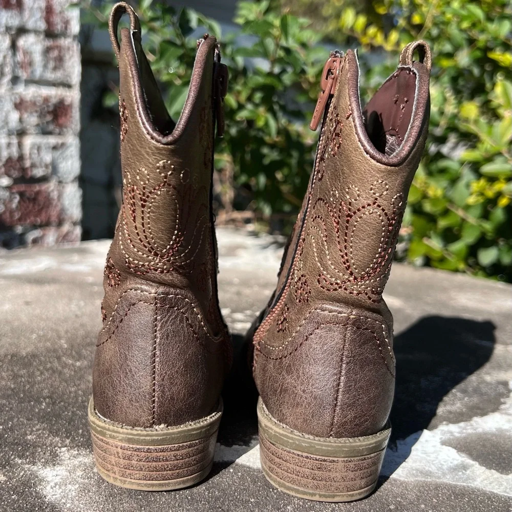 Cat & Jack Toddler Brown Faux Leather Zipper Cowboy Western Memphis Boots Sz 7